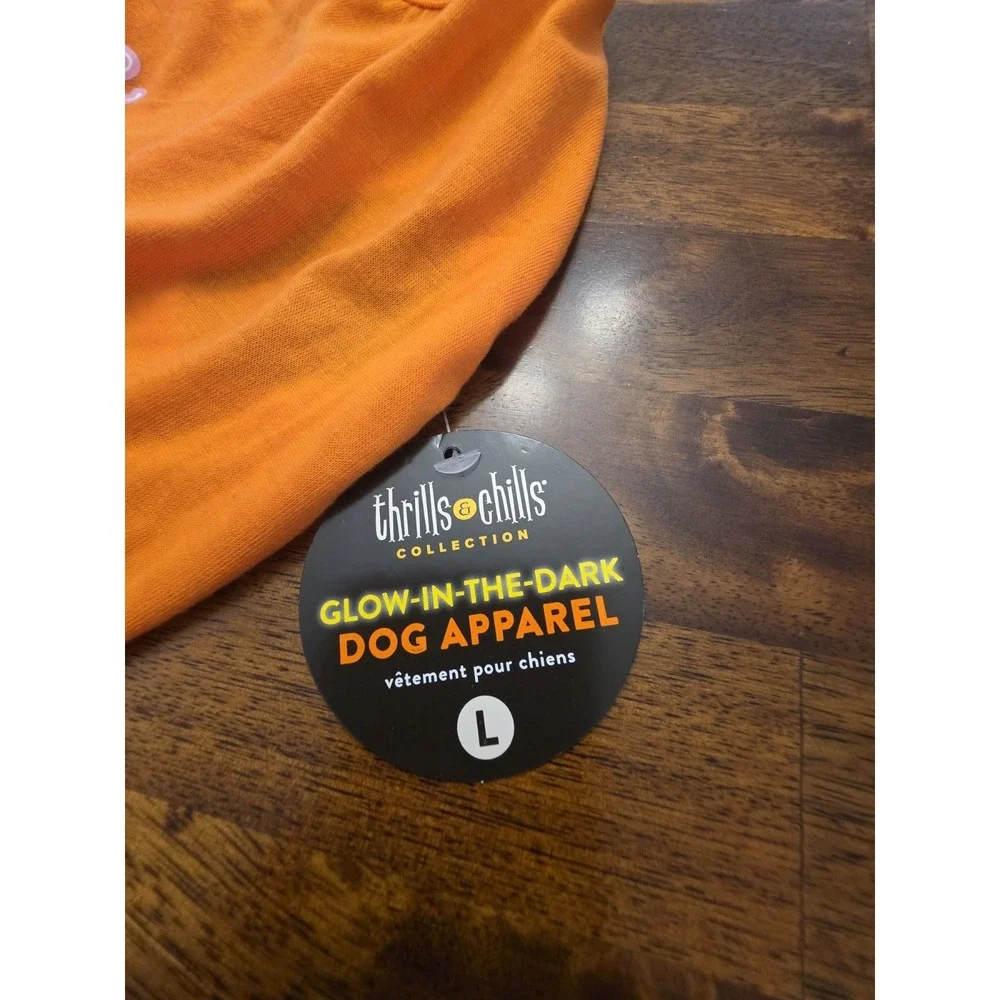 Thrills&Chills Dog Costume Orange Pumpkins Glow In The Dark Large NWT Sku 60‎